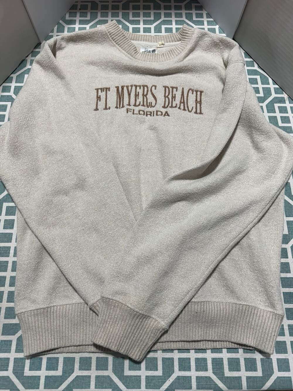 ESY Surf Co. Ft. Myers Beach Florida Embroidered Knit Crewneck Sweatshirt
